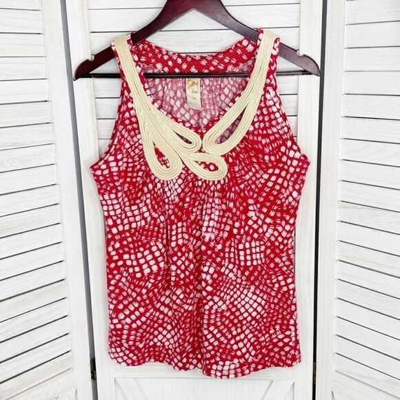 Anthropologie C. Keer Swoop Rope Collar Tank Top Red Medium Dot Print - Picture 6 of 11